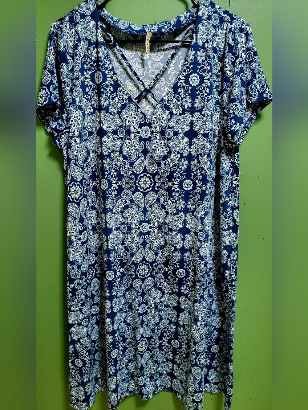 Roper Navy and White Paisley V-Neck Dress